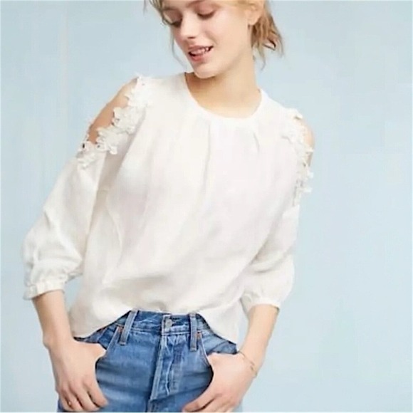 ERI+ALI Anthropologie Cold Shoulder Linen Top, XS - Picture 2 of 9